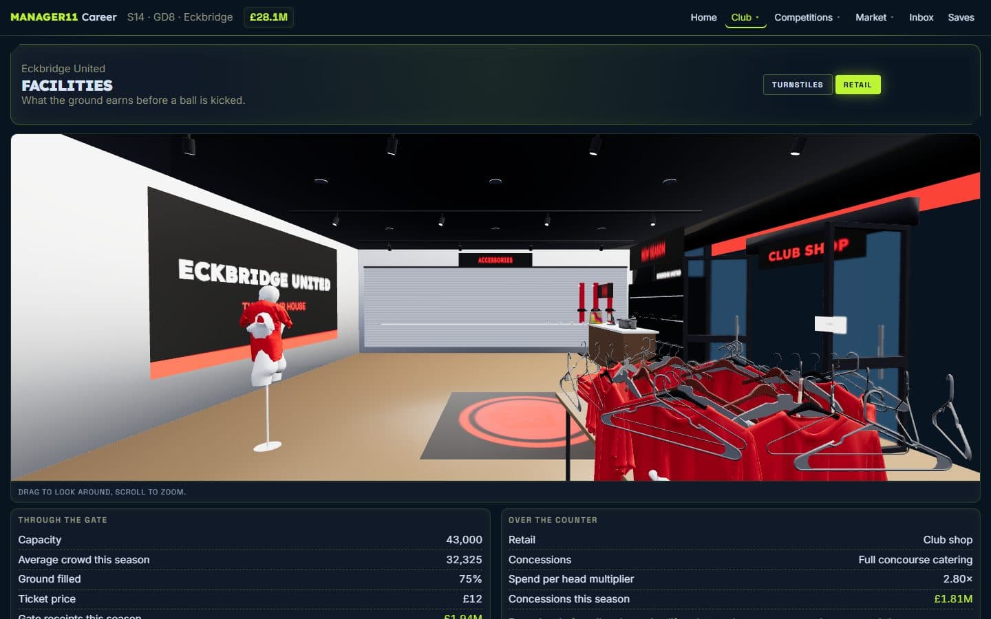 Club shop and facilities ladder