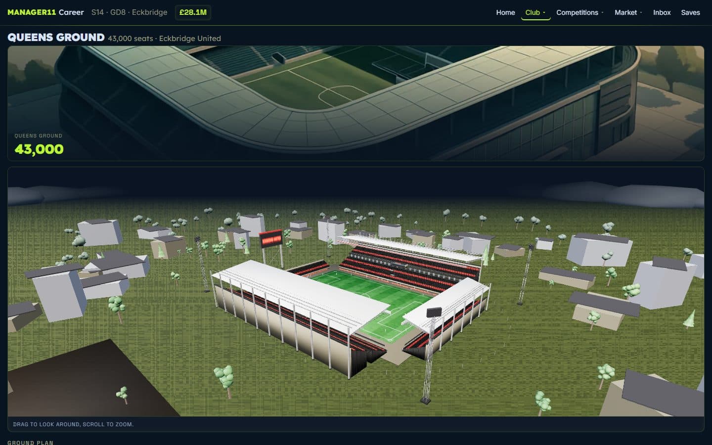 Your stadium in 3D, with the ground plan underneath