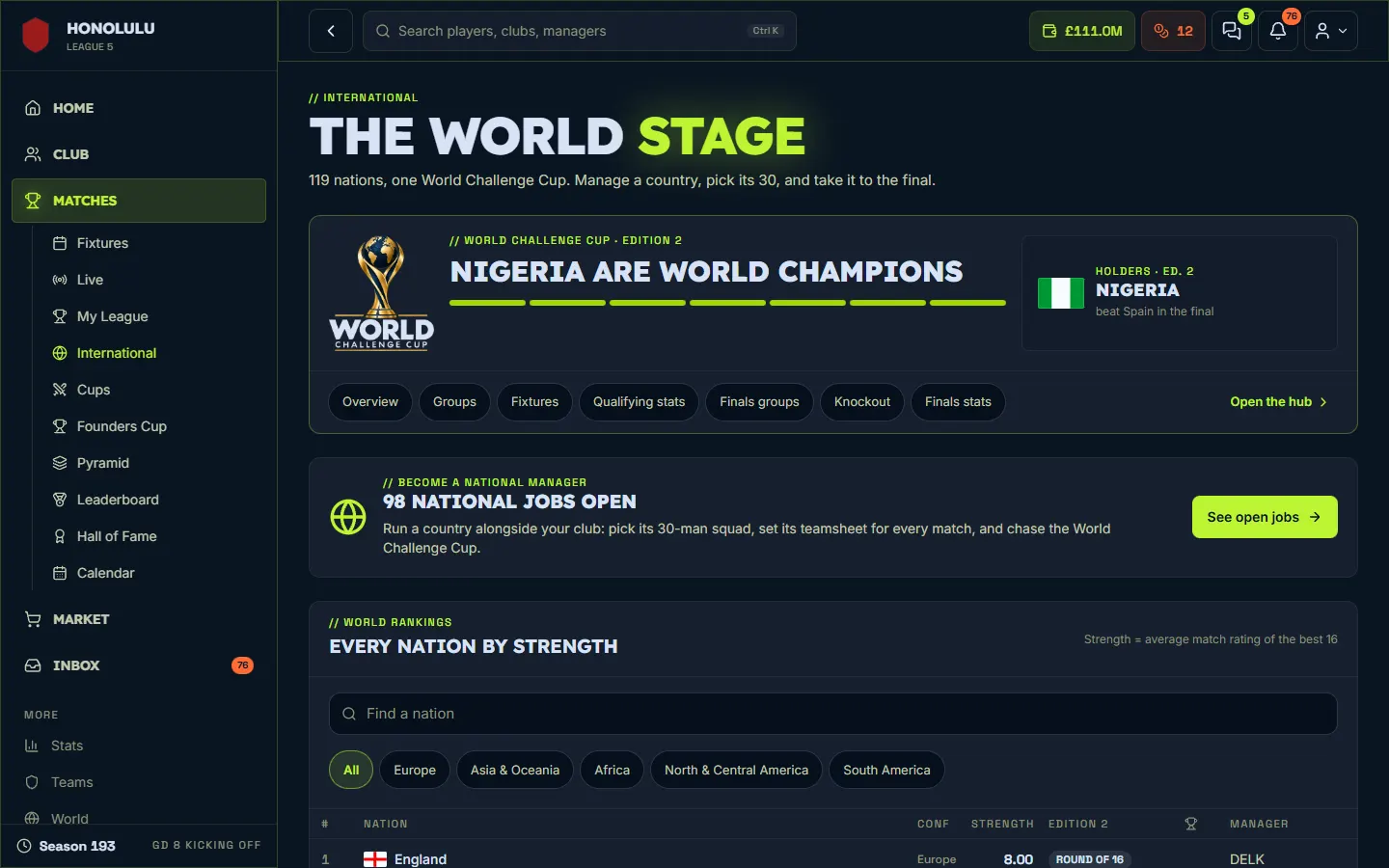 Nationalspieler: Manager11 am Desktop