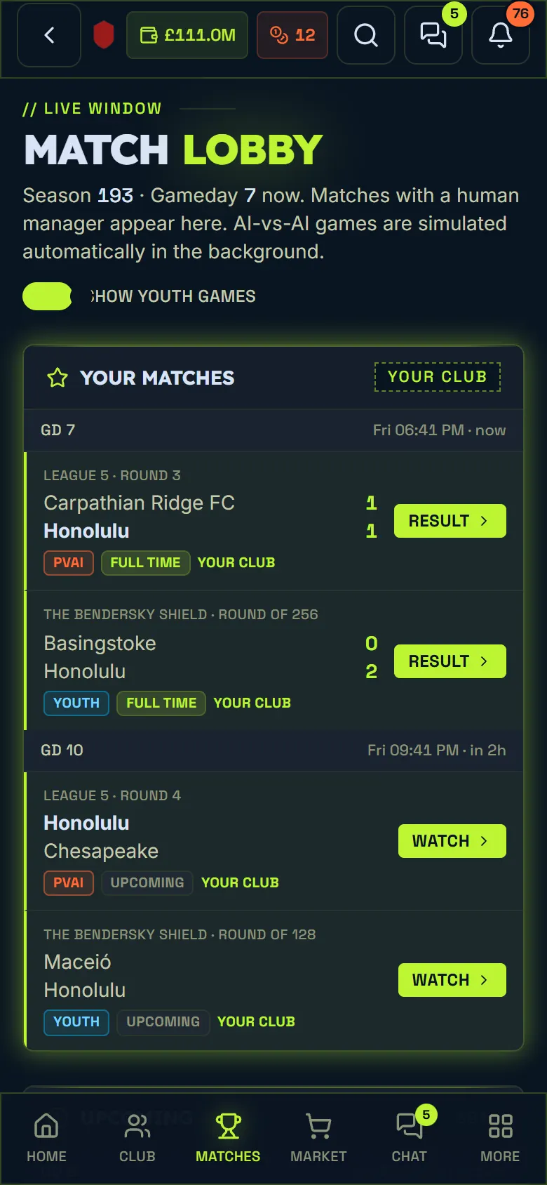 The match centre: Manager11 on a phone