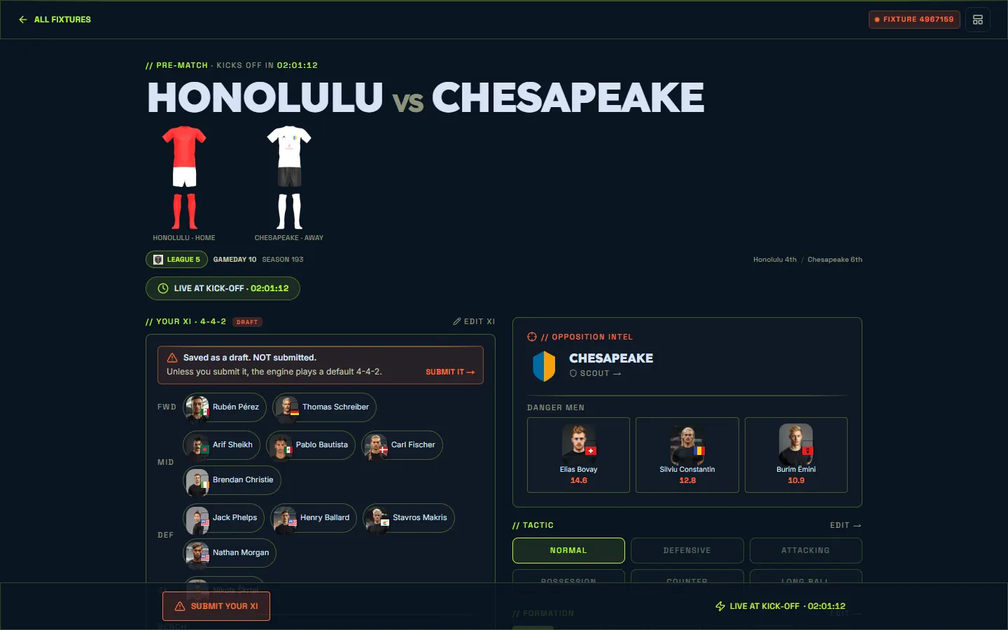 Before kickoff: Manager11 on desktop
