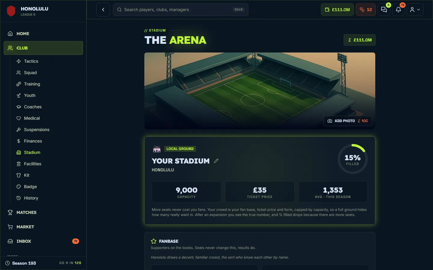 Stadionmu sekilas: Manager11 di desktop