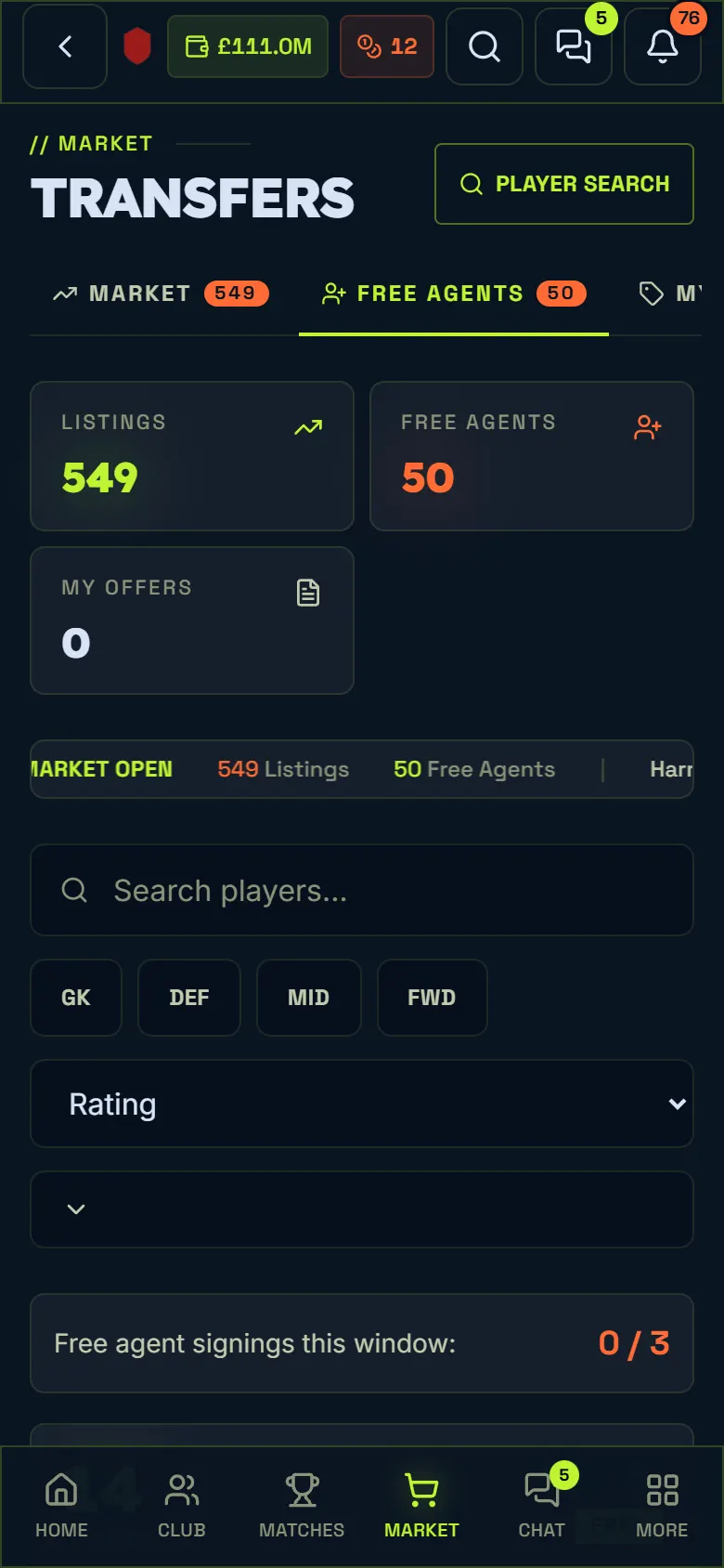 Vereinslose Spieler: Manager11 auf dem Handy