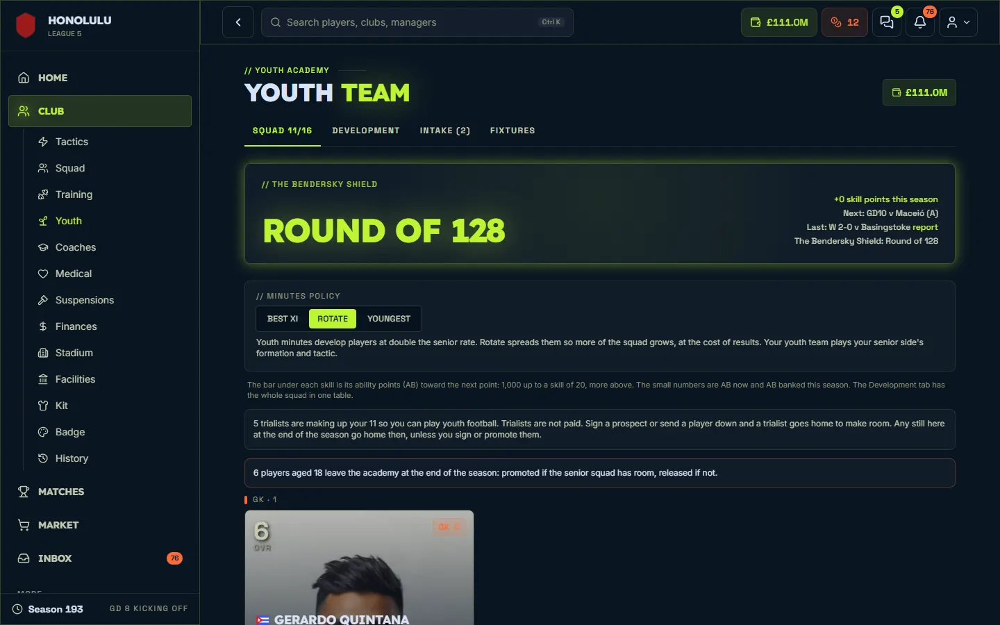 Tu equipo juvenil: Manager11 en el ordenador
